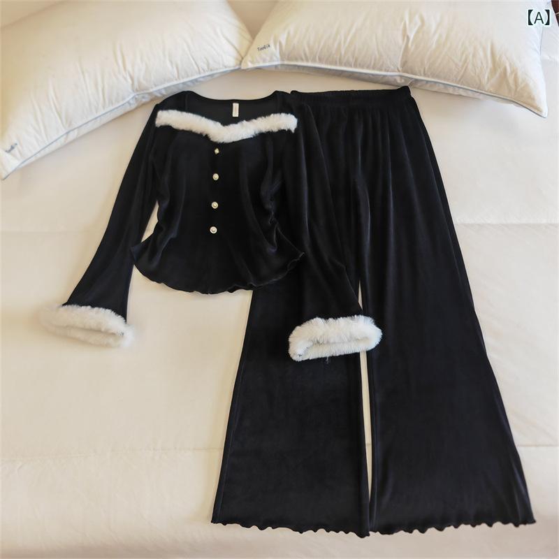 Pajamas - パジャマ レディース セットアップ 上下セット 起毛素材 暖かい 部屋着 ルームウェア 長袖 長ズボン 柔らかい 肌触り ふんわり 保温性 寝巻き ゆったり 体型カバー シンプル 秋冬用 収納しやすい