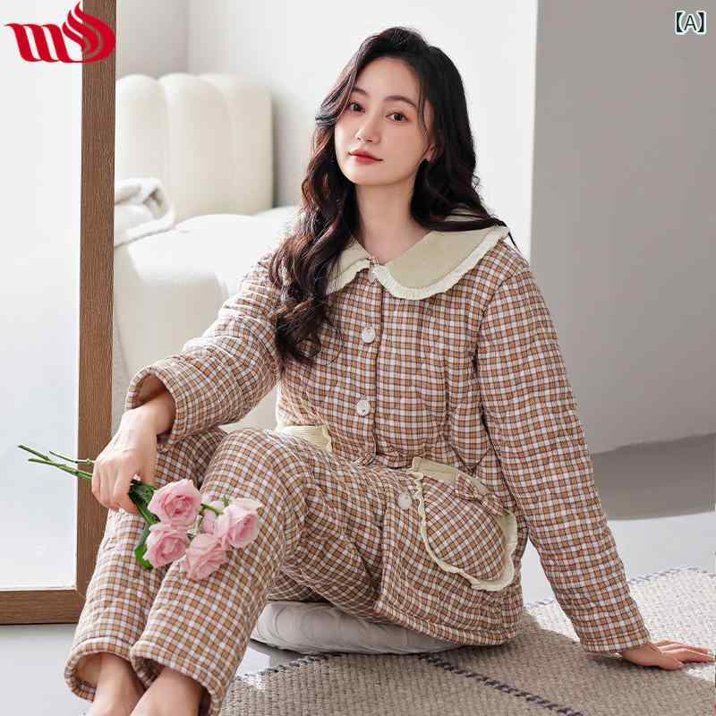 Pajamas - パジャマ レディース セットアップ 綿混 長袖 厚手 防寒 暖かい 上下セット おしゃれ かわいい ルームウェア 前開き 部屋着 睡眠 快適 保温 冷え対策 柔らかい 肌触り 動きやすい 秋冬