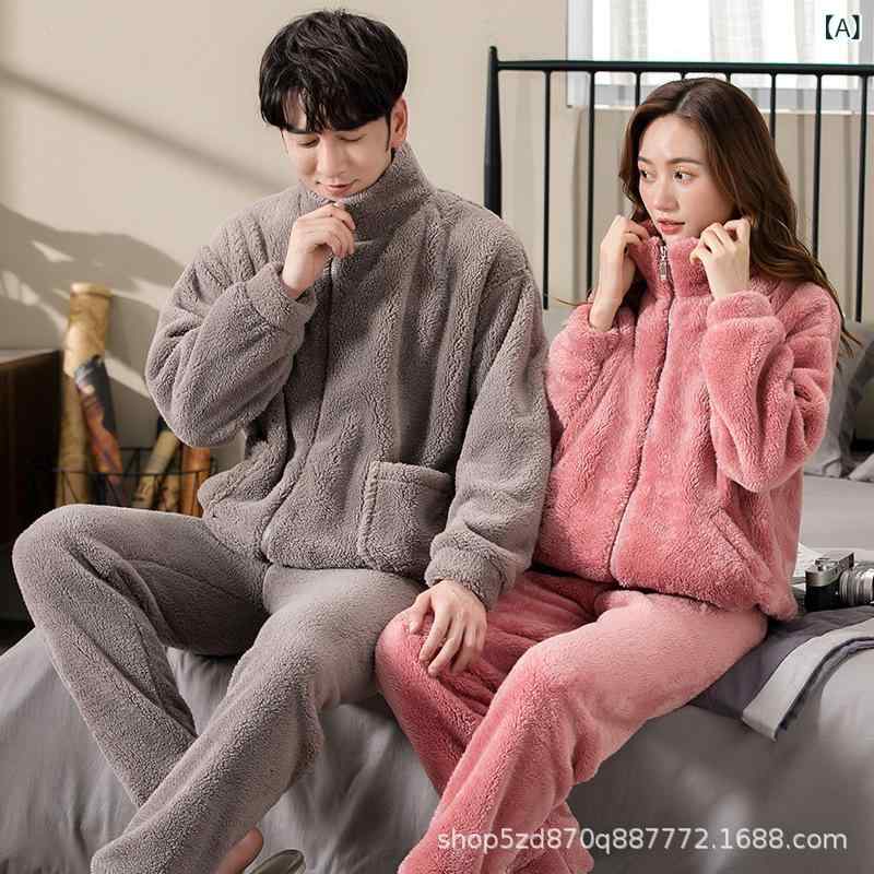 Pajamas - パジャマ メンズ レディース 長袖 上下セット セットアップ モコモコ素材 厚手 裏起毛 冬用 部屋着 暖か仕様 保温性 防寒対策 寒さ対策 動きやすい リラックス 室内着 ペアギフトにも