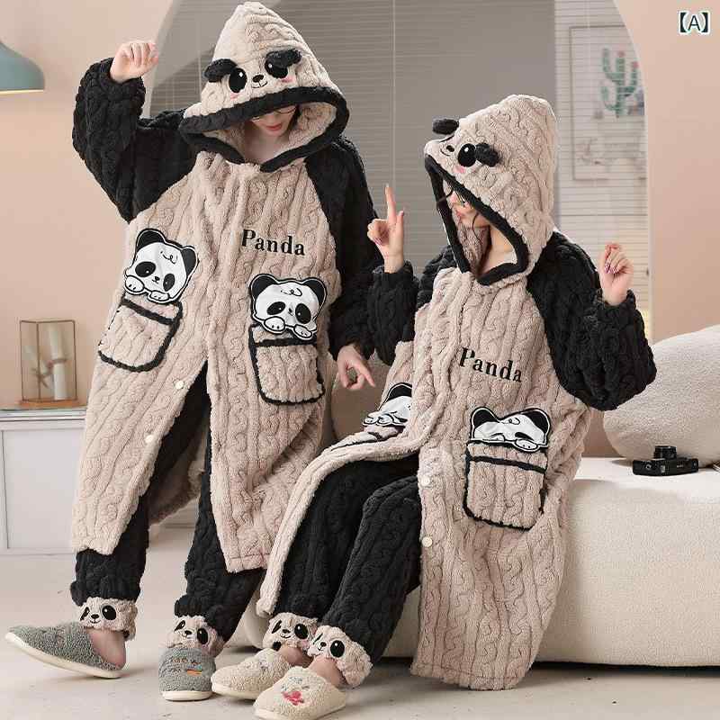 Pajamas - ルームウェア レディース パジャマ セットアップ 長袖 前開き 厚手 ボア素材 部屋着 防寒 保温 上下セット もこもこ 暖かい 動きやすい ロング丈 夫婦 カップル プレゼント ギフト 室内着