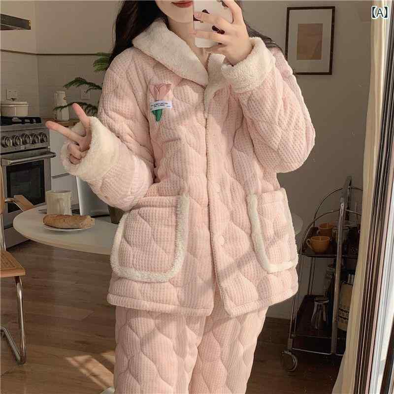 Pajamas - パジャマ レディース セットアップ フランネル素材 厚手 防寒 暖かい 上下セット 中綿入り 防寒着 冬用 起毛素材 部屋着 ルームウェア 保温性 冷え対策 肌触り重視 柔らかい 快適着心地 リラックスタイム 長袖