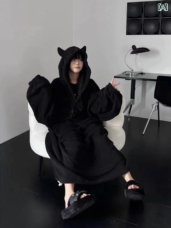 睡衣 - ルームウェア 男女兼用 パーカー モコモコ 着ぐるみ フード付き パジャマ 部屋着 セットアップ 前開き 防寒 厚手 裏起毛 保温性 フリース素材 暖かい 動きやすい 寝巻き 寝間着 冬用 ナイトウェア