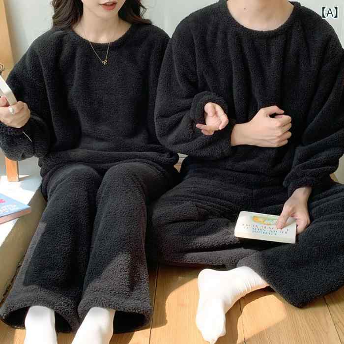 Pajamas - パジャマ レディース メンズ 上下セット 裏起毛 あったか ルームウェア 無地 厚手 部屋着 秋冬 保温性 防寒 暖かい 柔らかい 快適肌触り 伸縮性 冬用 冬服 長ズボン 長袖 セットアップ
