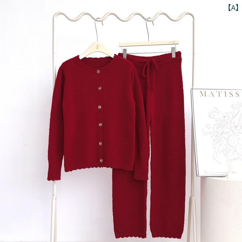 Pajamas - パジャマ レディース セットアップ もこもこ 上下セット ルームウェア 厚手 起毛 暖かい 長袖 長ズボン 柔らかい 保温性 寝巻き 部屋着 暖房対策 防寒 秋冬用 柔らかく肌触りが良い 冷え対策