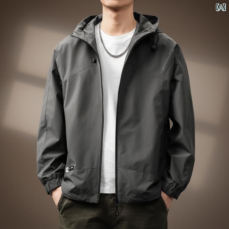 マウンテンパーカー メンズ フード付き ジャケット アウトドア 防風 防寒 軽量 登山服 工装 作業着 ウインドブレーカー アウター ブル..