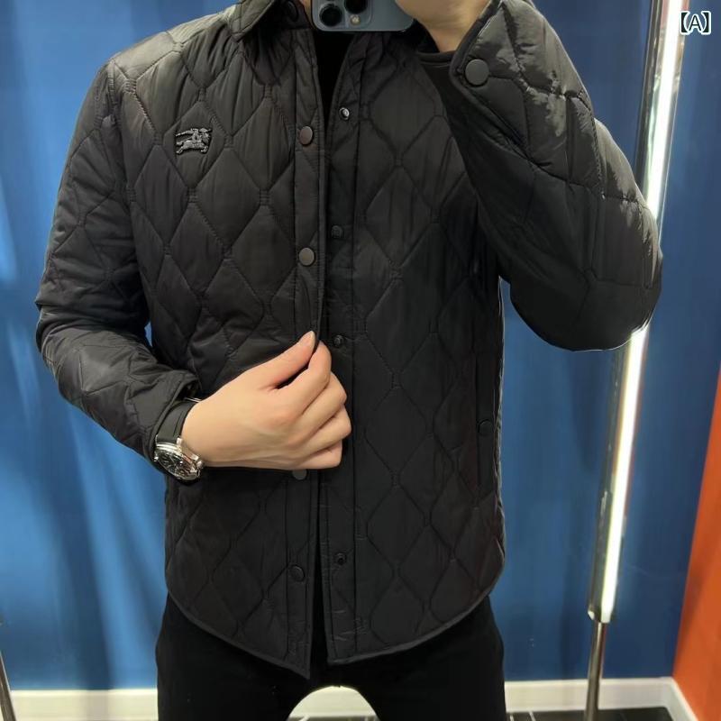 Rakuten - ジャケット メンズ 薄手 中綿 キルティング 折り襟 アウター 防寒着 軽量 暖かい 無地 シンプル 通勤 通学 カジュアル ジャンパー トップス 秋冬