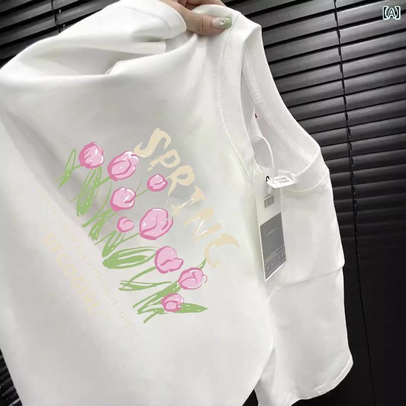 Tシャツ レディース 半袖 カットソー 花柄 プリント トップス クルーネック 綿混 カジュアル 夏服 通気性 柔らかい ゆったり 体型カバー 着回ししやすい お出かけ 普段着 おしゃれ 快適着心地