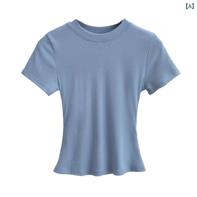 Tシャツ レディース 半袖 クロップド丈 トップス ショート丈 カットソー 黒 コットン混 無地 ストレッチ フィット へそ出し スタイルアップ 動きやすい ショートトップス カジュアル 春夏 シンプル