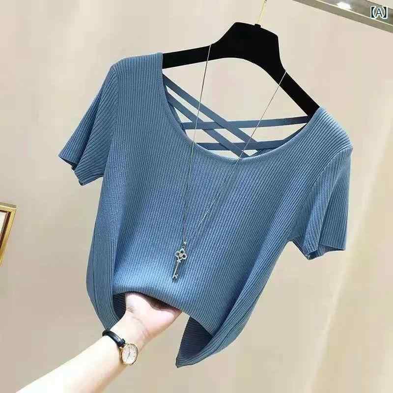 Tシャツ レディース 半袖 トップス カットソー 薄手 クルーネック 無地 シンプル インナー 五分袖 ストレッチ素材 通気性 伸縮性 軽い着心地 通勤 通学 カジュアル 夏物 クールな肌触り 涼しい