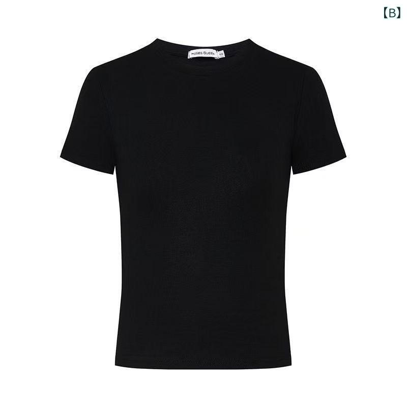 Tシャツ レディース 半袖 トップス カットソー レッド 無地 クルーネック スリム ...