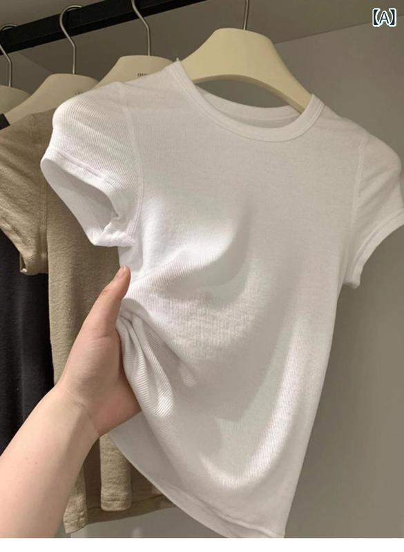 Short Sleeves - Tシャツ レディース カットソー 半袖 トップス コットン素材 ウエストシェイプ 無地 着痩せ 体系カバー 伸縮性 通気性 シンプル カジュアル デイリーウェア 体型カバー 動きやすい 通勤 通学 夏物 インナー