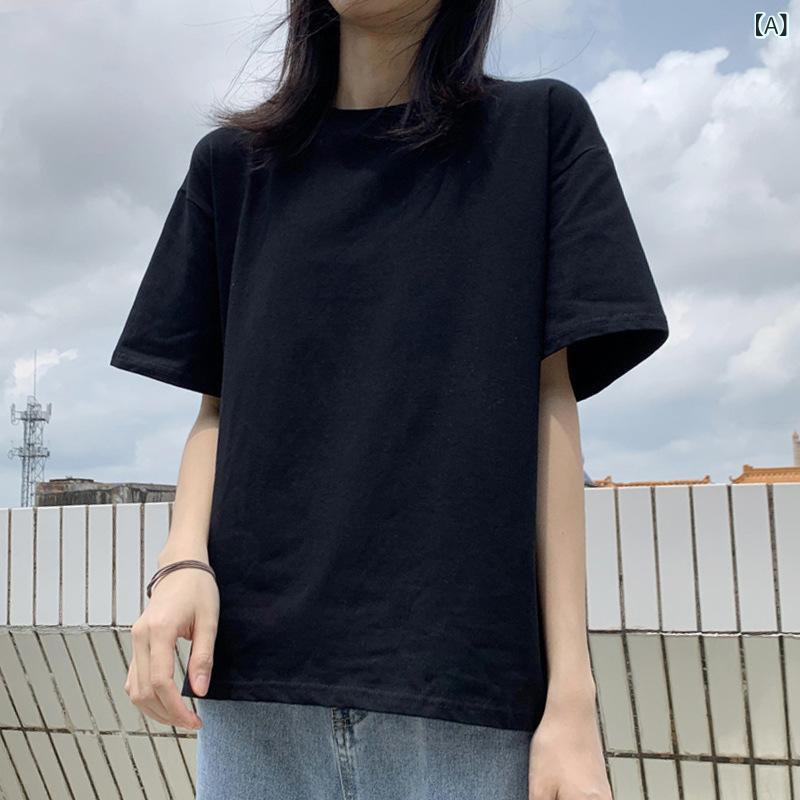 Tシャツ レディース 半袖 無地 カットソー トップス ゆったり ラウンドネック コットン素材 シンプル カジュアル 体型カバー 着回ししやすい 定番 インナー 通学 通勤 春夏物
