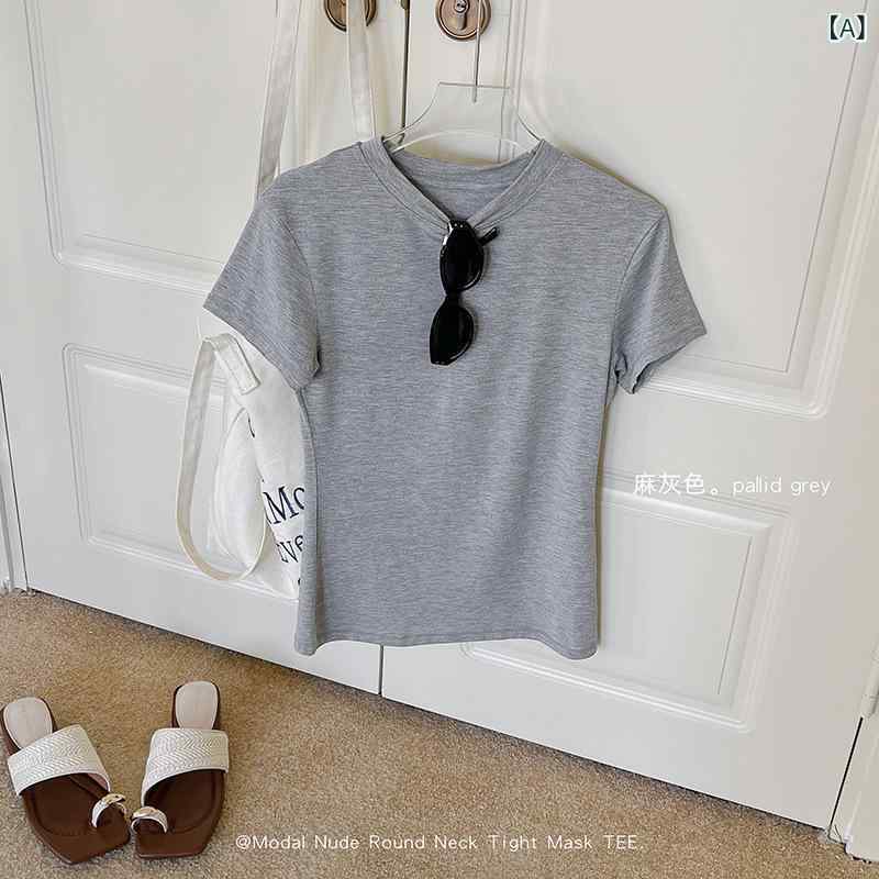 Tシャツ レディース 半袖 カットソー ラウンドネック 無地 ストレッチ トップス イ...