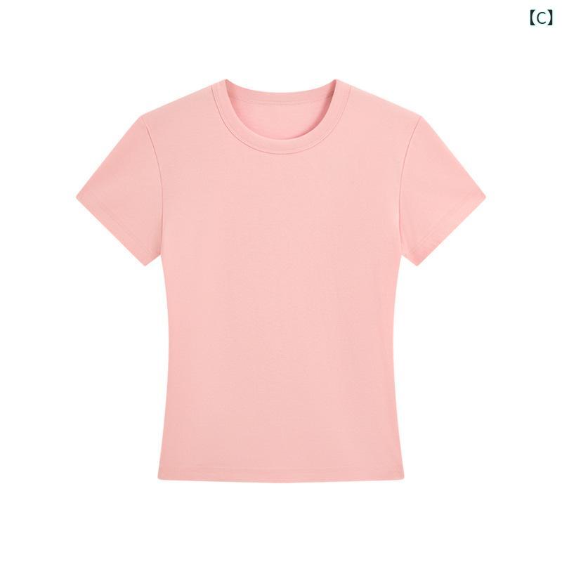 Tシャツ レディース 半袖 カットソー シンプル トップス 無地 クルーネック スリム...