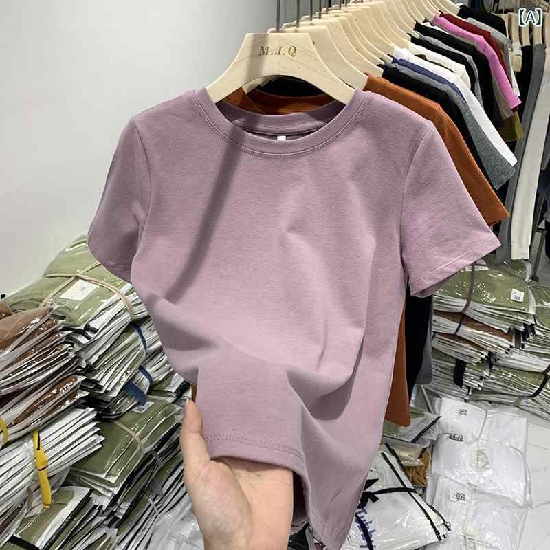 Tシャツ レディース 半袖 トップス コットン素材 ラウンドネック 無地 ゆったり 体...