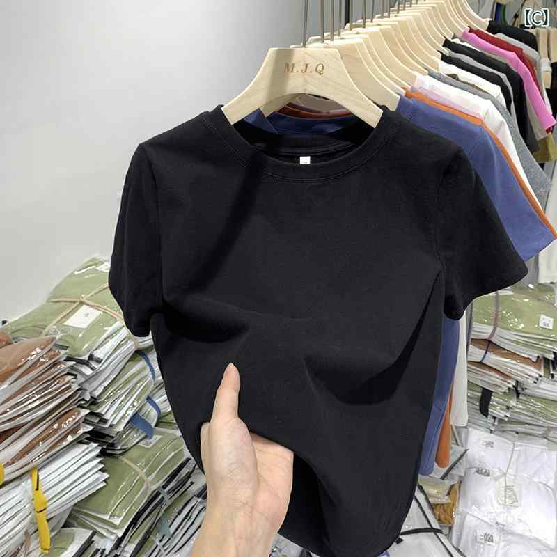 kbox楽天市場店のTシャツ レディース 半袖 トップス コットン素材 ラウンドネック 無地 ゆったり 体型カバー カジュアル シンプル 通気性 吸汗性 柔らかい 部屋着 重ね着 春夏秋 カットソー 動きやすい｜アングル3