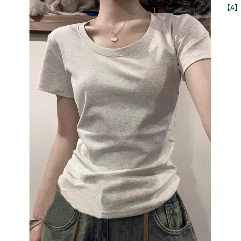 Rakuten - Tシャツ レディース 半袖 カットソー 無地 タイト シルエット スリム フィット トップス 夏 シンプル インナー クルーネック ストレッチ素材 カジュアル きれいめ 動きやすい オフィス 通学 通勤