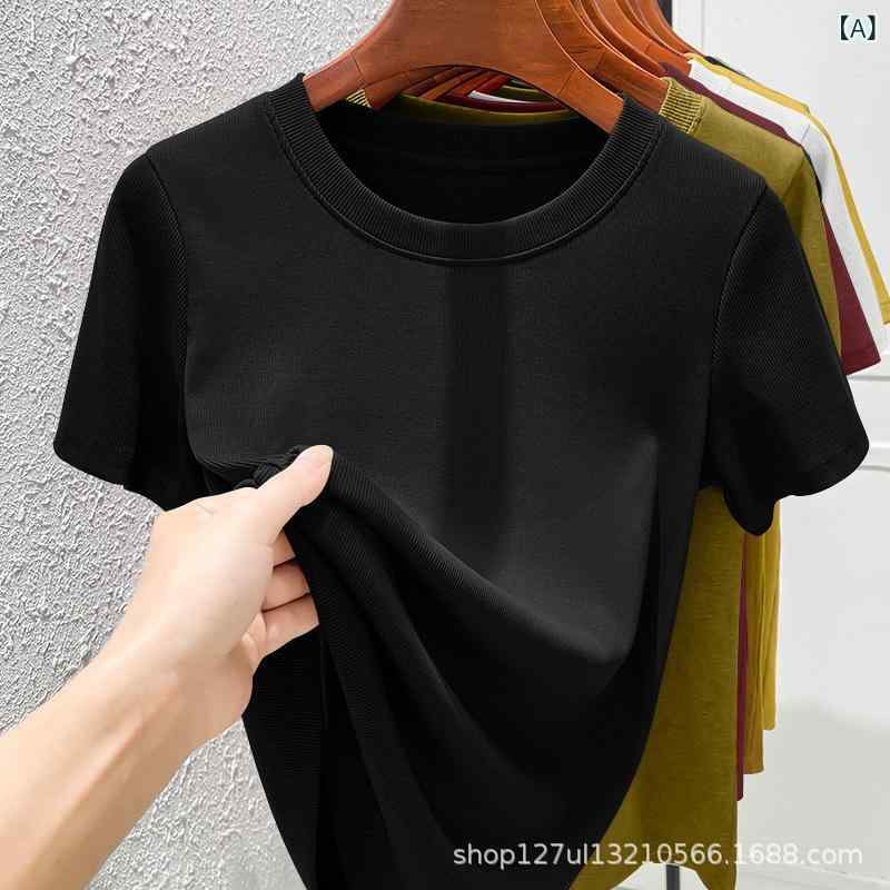 Tシャツ レディース 半袖 カットソー リブニット クルーネック トップス インナー 無地 シンプル ストレッチ性 細見え効果 着回し力抜群 春夏秋 デイリー オフィス カジュアル 通勤通学 体のラインを綺麗に見せる上品な