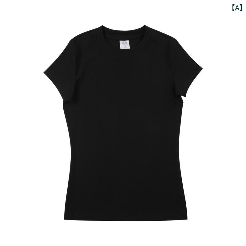 Long-Sleeved - Tシャツ レディース 半袖 カットソー タイト スリムフィット トップス 無地 クルーネック 綿混 インナー カジュアル きれいめ シンプル 体型カバー 着回ししやすい おしゃれ 夏物 薄手 通勤 通学