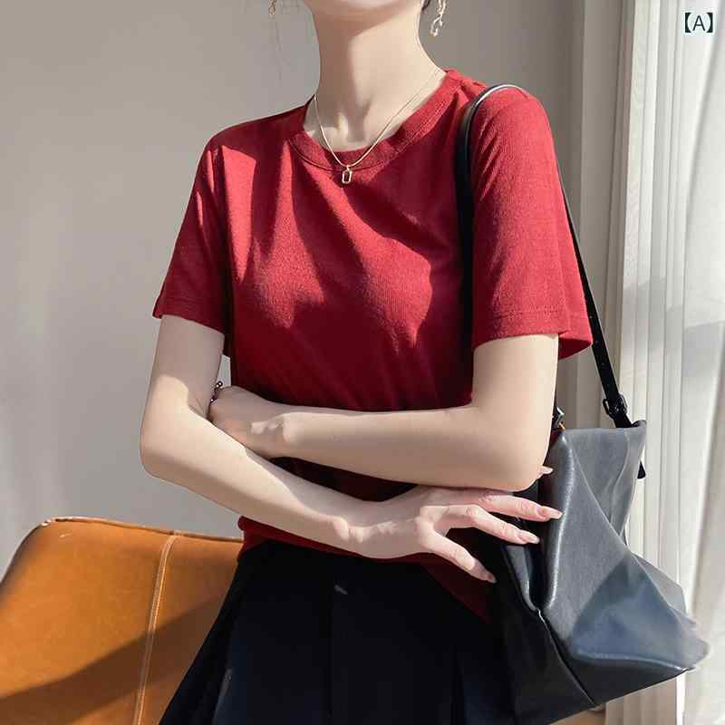 Tシャツ レディース 半袖 カットソー リヨセル素材 ラウンドネック 無地 トップス 薄手 通気性 体型カバー ベーシック インナー 肌触り良い 夏物 シンプル 涼しい 動きやすい 着回し 重ね着