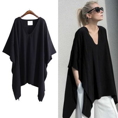 Rakuten - Tシャツ レディース カットソー チュニック 体型カバー 蝙蝠袖 ドルマンスリーブ 5分袖 トップス 綿混 ゆったり 大きいサイズ 無地 柔らかい 部屋着 着痩せ カジュアル 通気性 吸汗 速乾 シンプル 体型カバー