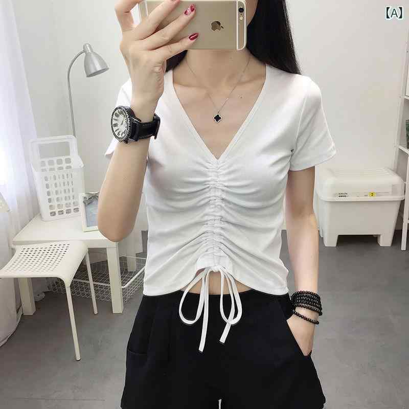 Tシャツ レディース カットソー 半袖 リブ素材 Vネック ショート丈 トップス スリムシルエット 細見え効果 ストレッチ性 伸縮性 動きやすい 着回し 重ね着 インナー カジュアル シンプル 春夏