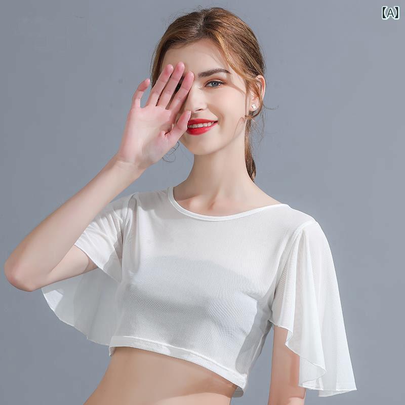 Tシャツ レディース カットソー チュール 半袖 ラウンドネック 透け感 シースルー メッシュ素材 瑜伽 フィットネス ヨガウェア 重ね着 おしゃれ着 レイヤード 伸縮性 通気性 軽量 動きやすい