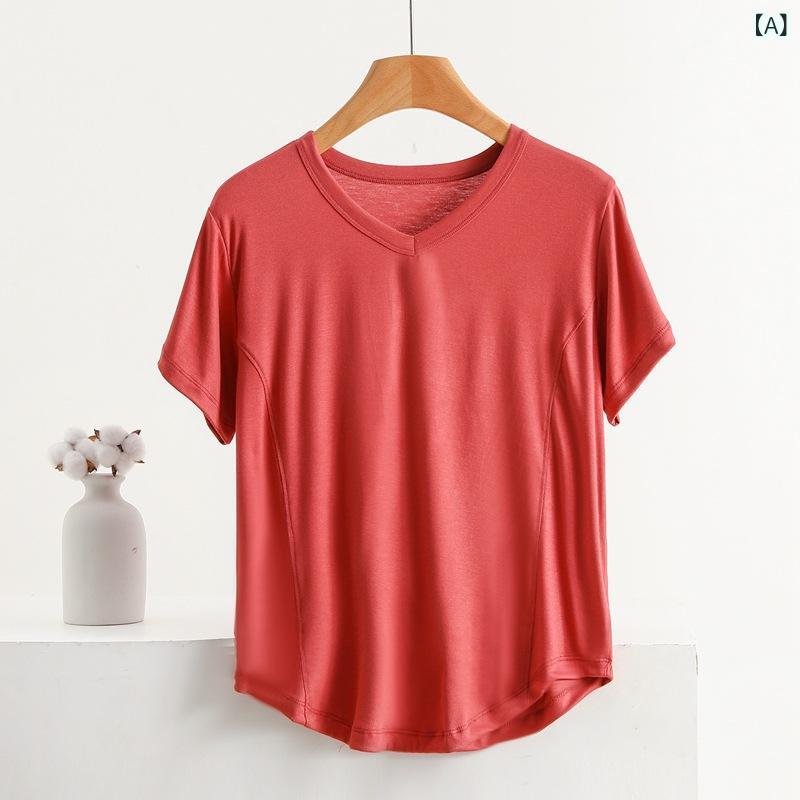 乐天商城 - Tシャツ レディース カットソー Vネック 半袖 無地 シンプル リブ素材 コットン混 スリム フィット 着痩せ ゆったり 大きいサイズ トップス インナー 春夏 通気性 動きやすい 伸縮性 ストレッチ デイリー カジュアル