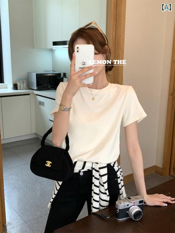 乐天商城 - Tシャツ レディース 半袖 無地 カットソー トップス クルーネック シンプル 薄手 着回し 通勤 通学 カジュアル 体型カバー デイリー ゆったり シルエット 普段着 合わせやすい インナー