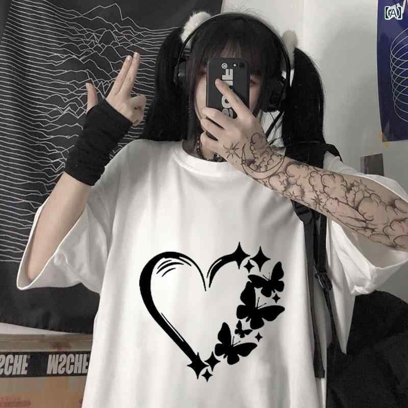 Tシャツ レディース 半袖 カットソー ハート柄 トップス オーバーサイズ ゆったり ...