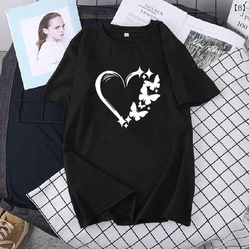 Tシャツ レディース 半袖 カットソー ハート柄 トップス オーバーサイズ ゆったり ...