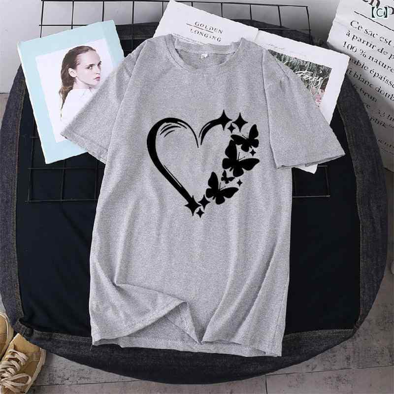 Tシャツ レディース 半袖 カットソー ハート柄 トップス オーバーサイズ ゆったり ...