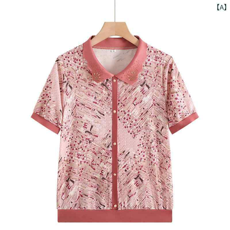 Short Sleeves - セットアップ レディース 氷糸 半袖 シャツ パンツ 2点セット 涼感素材 翻領 5分袖 トップス ゆったり 大きいサイズ 無地 着痩せ 通気性 夏物 通学 通勤 体型カバー 動きやすい 部屋着