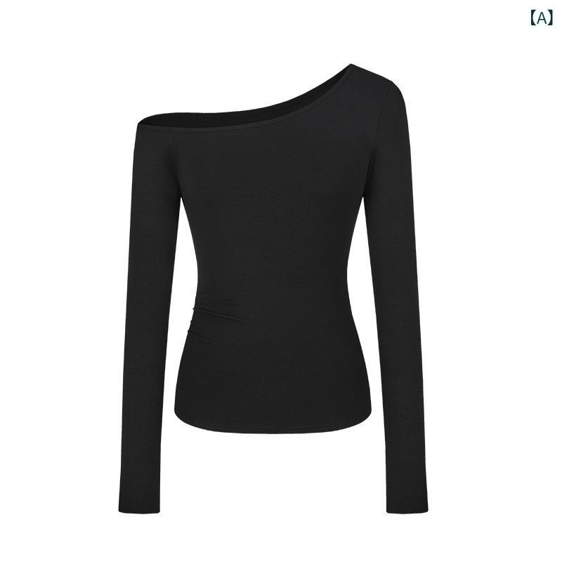 長袖Tシャツ レディース カットソー タイト スリムフィット オフショルダー 無地 ...