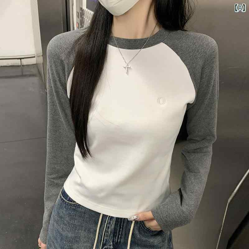 Tシャツ レディース 長袖 カットソー ラグラン配色 丸首 トップス スポーティー カ...