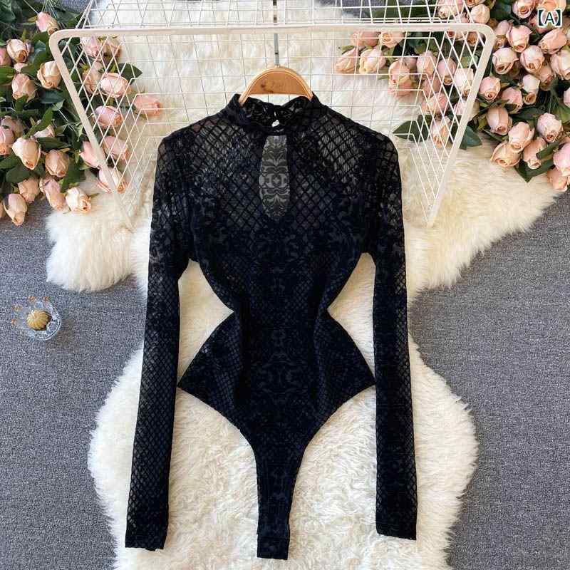 乐天商城 - 長袖Tシャツ レディース レース トップス カットソー 刺しゅう柄 プルオーバー スリムフィット ストレッチ素材 重ね着 インナーウェア 伸縮性あり 体のラインを拾いにくい 着回し力抜群
