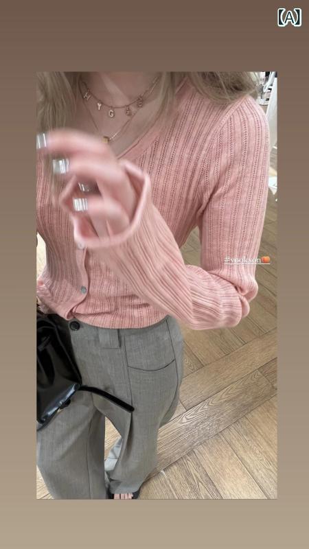 ニットカーディガン レディース Vネック パールボタン 薄手 トップス 長袖 秋服 羽織り 柔らかい コットン素材 体型カバー 重ね着 普段着 オフィス 通勤 きれいめ カジュアル 伸縮性あり 収納しやすい