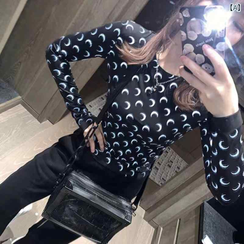 長袖Tシャツ レディース インナー カットソー 丸首 プリント柄 トップス 伸縮素材 スリムフィット 薄手 長袖 インナーウェア ストレッチ インナーシャツ 重ね着 レイヤード 動きやすい