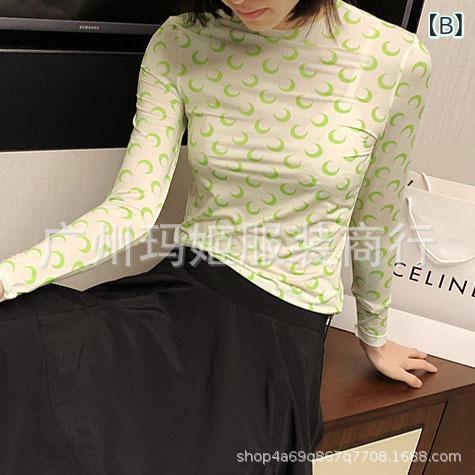 長袖Tシャツ レディース インナー カットソー 丸首 プリント柄 トップス 伸縮素材 ...