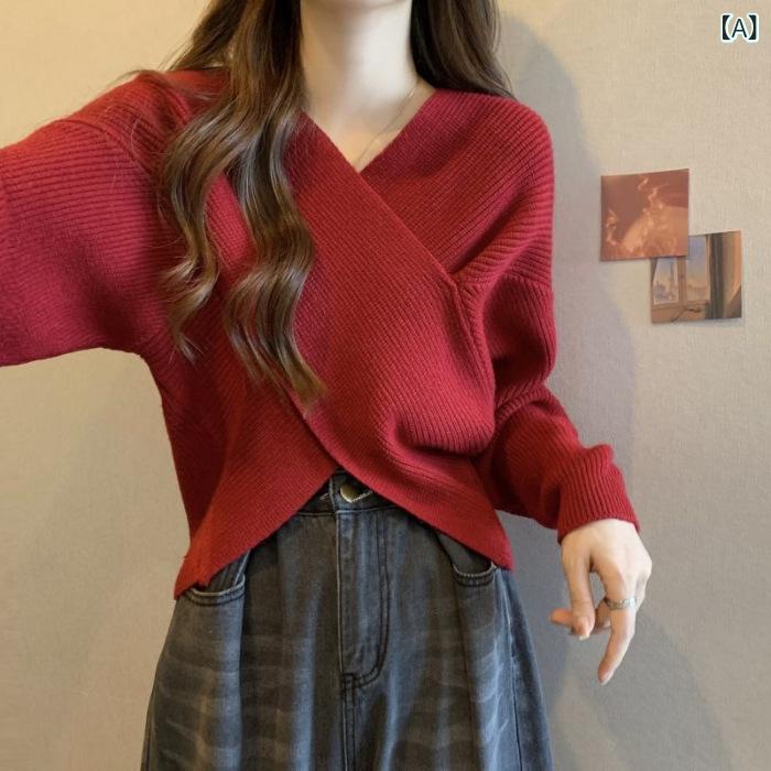 ニット レディース Vネック セーター 長袖 リブ編み 無地 秋服 冬服 重ね着 シンプル 着回し力抜群 体型カバー オフィス カジュアル 通勤 通学 デイリー 伸縮性 シンプル コーデしやすい 暖か
