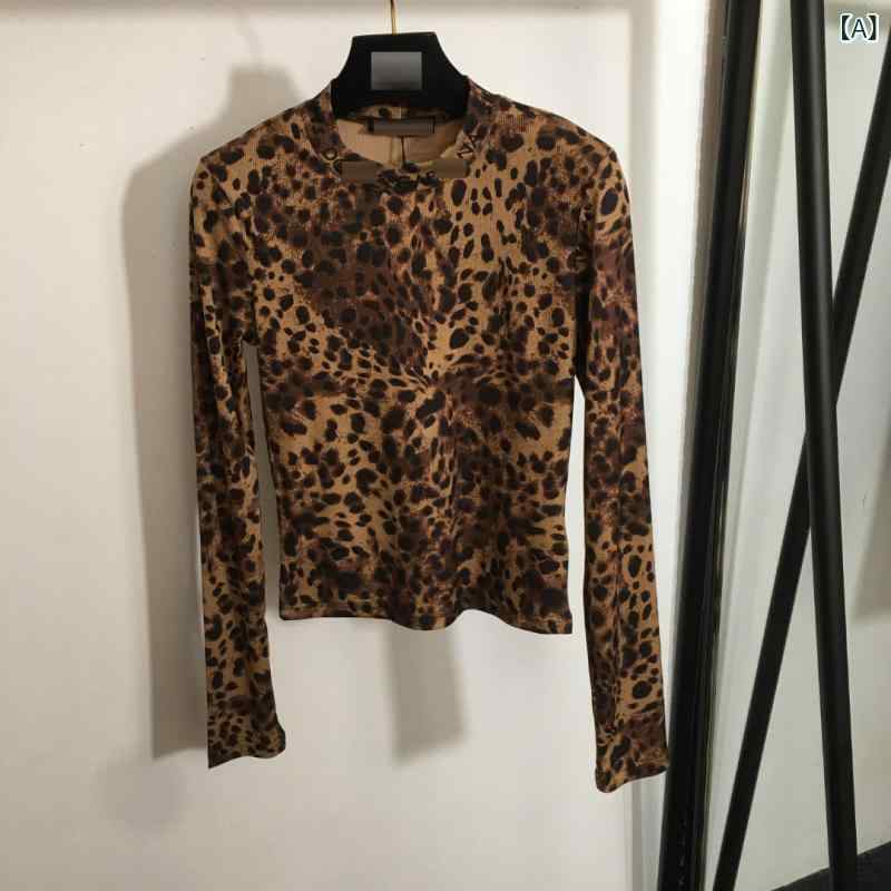 長袖Tシャツ レディース カットソー レオパード柄 クルーネック ヒョウ柄 トップス タイトシルエット 伸縮性 ストレッチ素材 ストレッチ性 動きやすい 重ね着 インナーウェア カジュアル おしゃれ 重ね着 シンプル