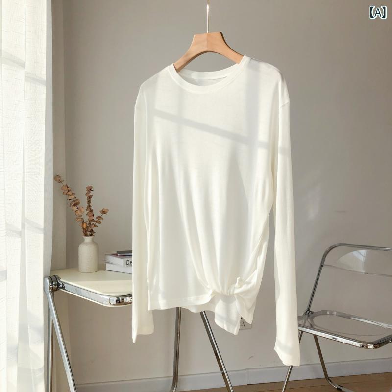 長袖Tシャツ レディース トップス カットソー シルク調素材 柔らかな肌触り 紫外線対策 薄手 軽量 吸湿性 通気性 夏用インナー クルーネック ロング丈 冷房対策 部屋着 ゆったりサイズ