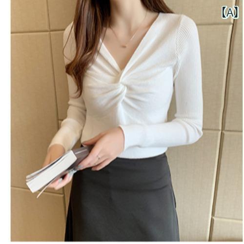 ニット レディース 長袖 トップス タイト セクシー スリムフィット ストレッチ素材 リブニット 無地 薄手 重ね着 インナーウェア 秋服 シンプル おしゃれ インナーシャツ 使いやすい
