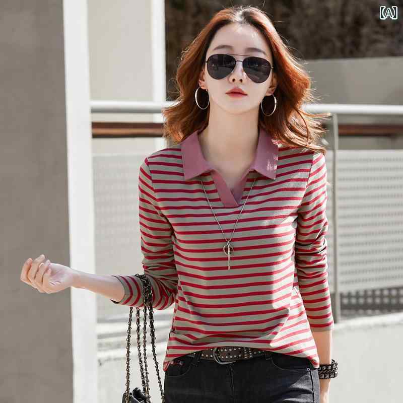 長袖Tシャツ レディース POLO襟 カットソー トップス 無地 シンプル 春夏 ストレッ...