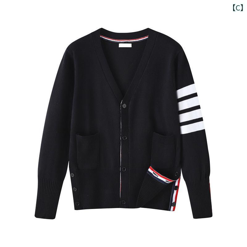 kbox楽天市場店のカーディガン メンズ レディース ニット 厚手 ゆったり 前開き 羽織り ストライプ 長袖 暖かい 重ね着 Vネック トップス 学院風 ケーブル編み ニットウェア 体型カバー 秋冬 春 普段着 通勤｜アングル3