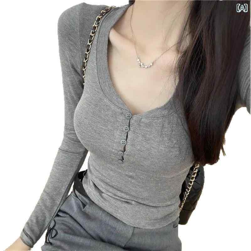 長袖Tシャツ レディース 無地 カットソー ハートネック トップス インナー 重ね着 シンプル おしゃれ スリムフィット ストレッチ素材 体のラインを綺麗に見せるタイトなシルエットが魅力の定番インナー 伸縮性に優れ動きやすい