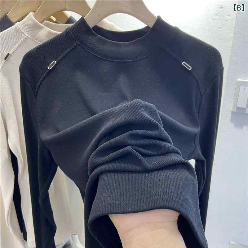 kbox楽天市場店の長袖Tシャツ レディース リブ カットソー 無地 トップス 長袖 インナー コットン素材 シンプル ベーシック タイト ストレッチ フィット感 動きやすい 春秋 重ね着 カジュアル オフィス 通勤｜アングル2