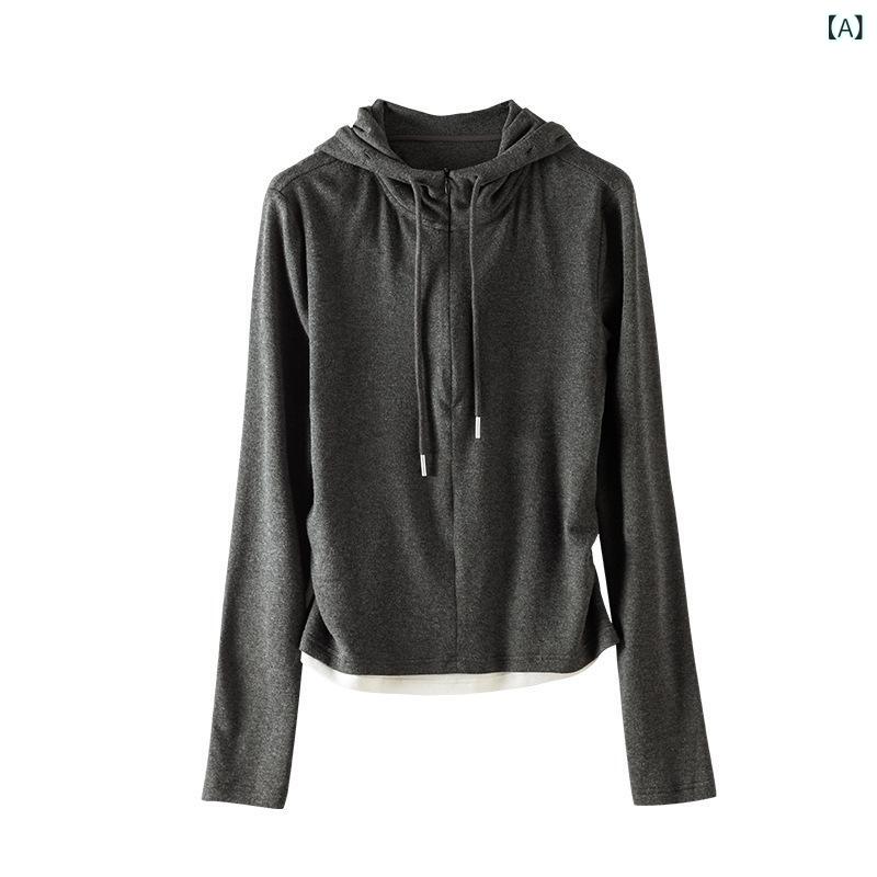 乐天商城 - 長袖Tシャツ レディース 重ね着風 プルオーバー フェイクレイヤード トップス カットソー ウール混素材 秋冬 防寒 カジュアル 無地 着回し インナー 動きやすい