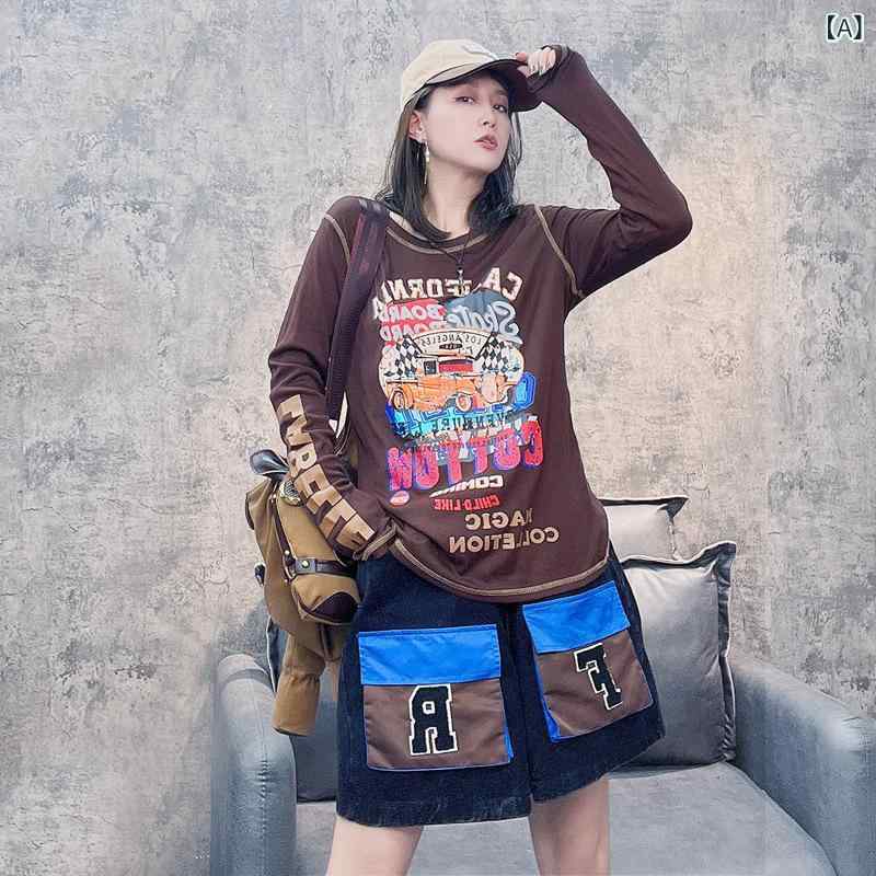 長袖Tシャツ レディース 英字プリント ヴィンテージ加工 ロンT クルーネック ビン...