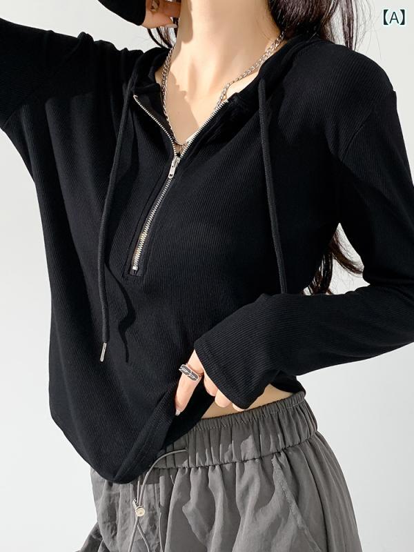 長袖Tシャツ レディース パーカー風 プルオーバー フード付き トップス カットソー コットン混素材 スリムフィット カジュアル シンプル 無地 おしゃれ 動きやすい デイリー使い 春秋 着回し
